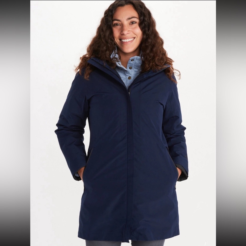NWOT Marmot 3 In 1 Bleeker Component Jacket Navy Blue Goretex 700 Down Fill S